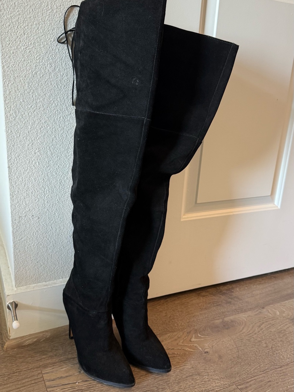 Express Black Over-the-Knee Suede Stiletto Boots